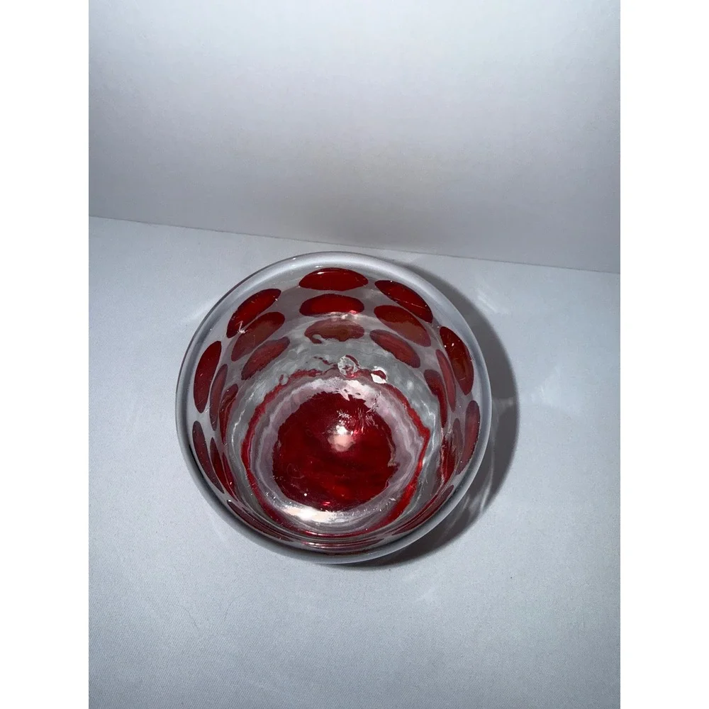 Vintage Red Orange Polka Dot Snowflake Glass Canister Jar with Red Lid 6in